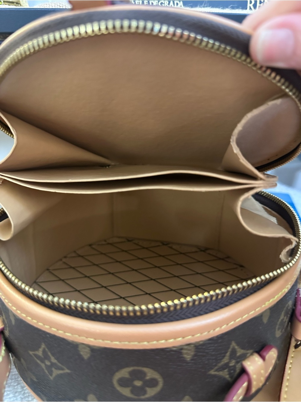 Brown Monogram Round Crossbody Bag - Tan Trim - Picture 7 of 9